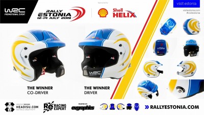 Two identical trophy helmets for Shell Helix Rally Estonia winners